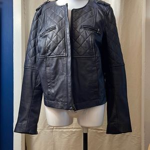 Navy Blue Quilted  Comptoir Des Cotonniers leather jacket size medium